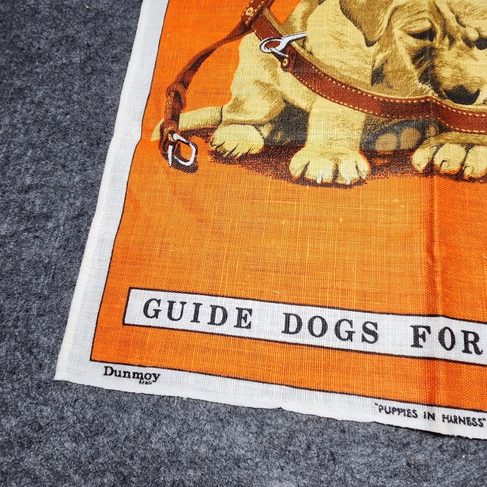 Dunmoy Vintage Pure Irish Linen Tea Towel Wall Art Puppies in Harness Guide Dog